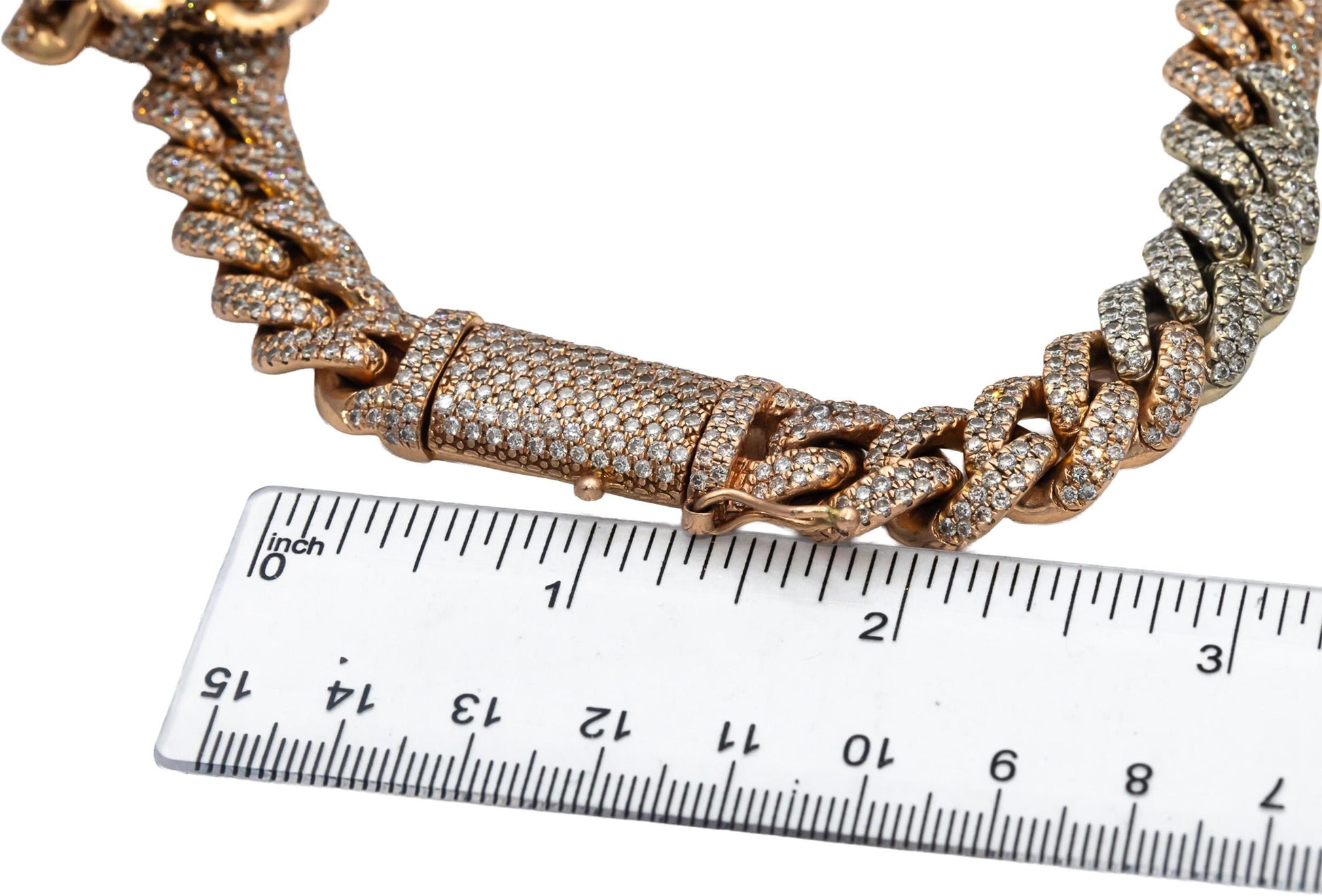 14k Rose & White Gold Round Diamond Iced Out Cuban Link Necklace 22.0CTW