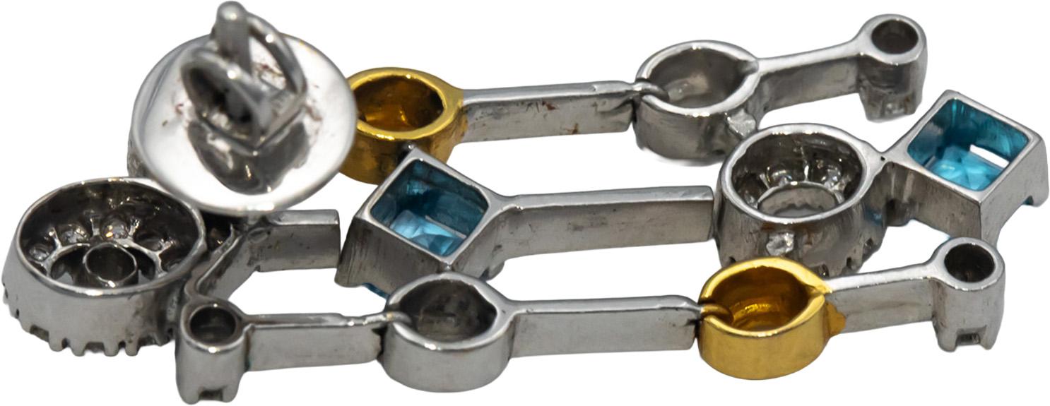 14k-18k White & Yellow Gold Diamond & Blue Topaz Drop Dangle Earrings 2.25CT