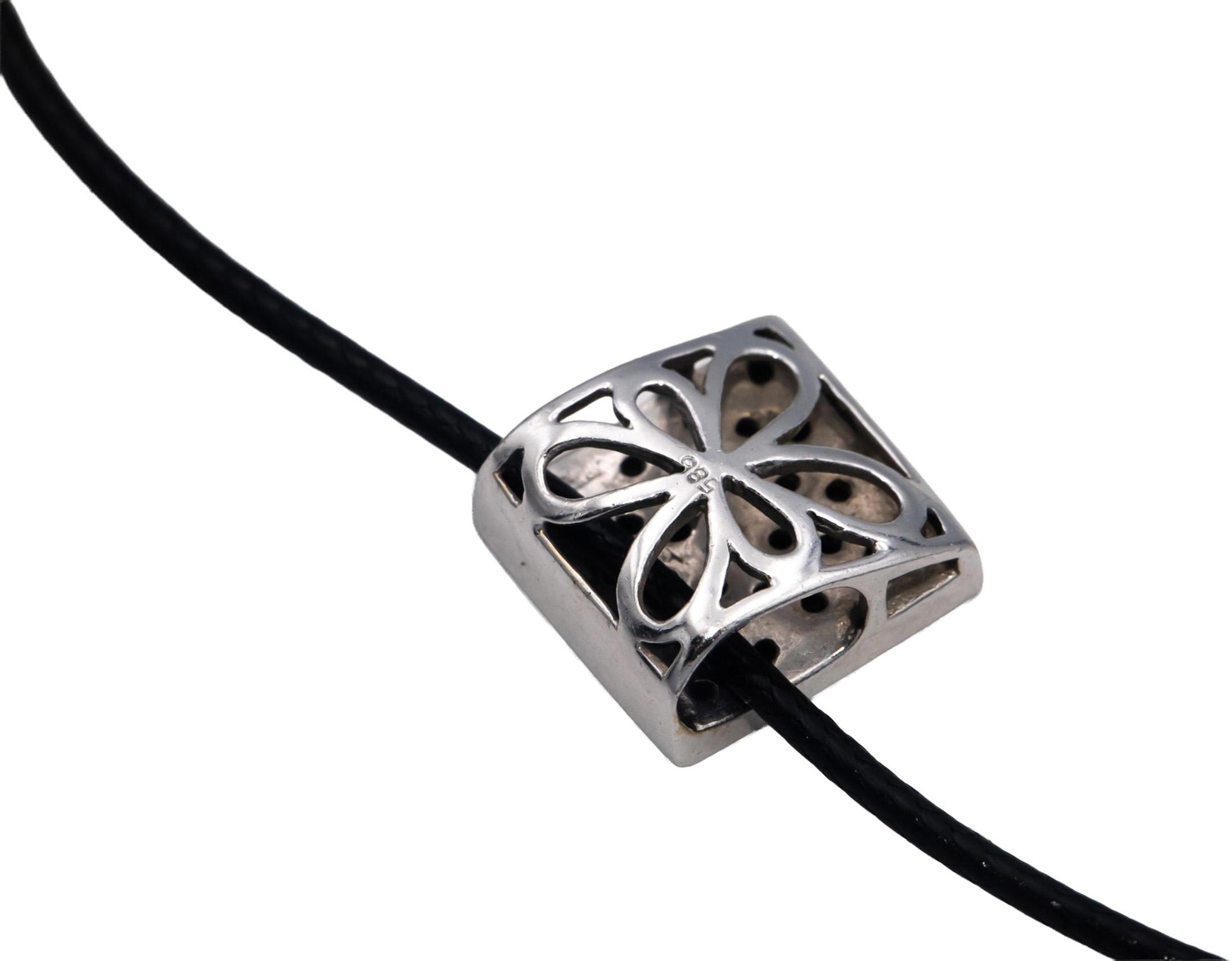 14k White Gold Round Black & White Diamond Pendant Necklace 0.50CT