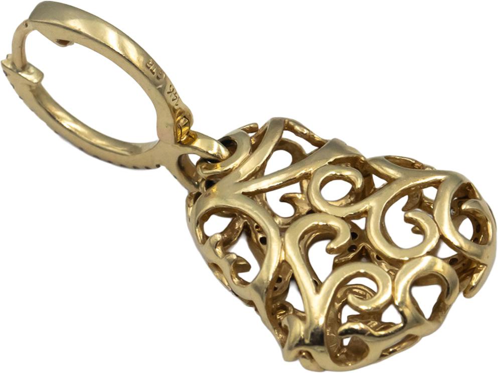 14k Yellow Gold Round Diamond Gallery Heart Drop Dangle Earrings 0.50CT