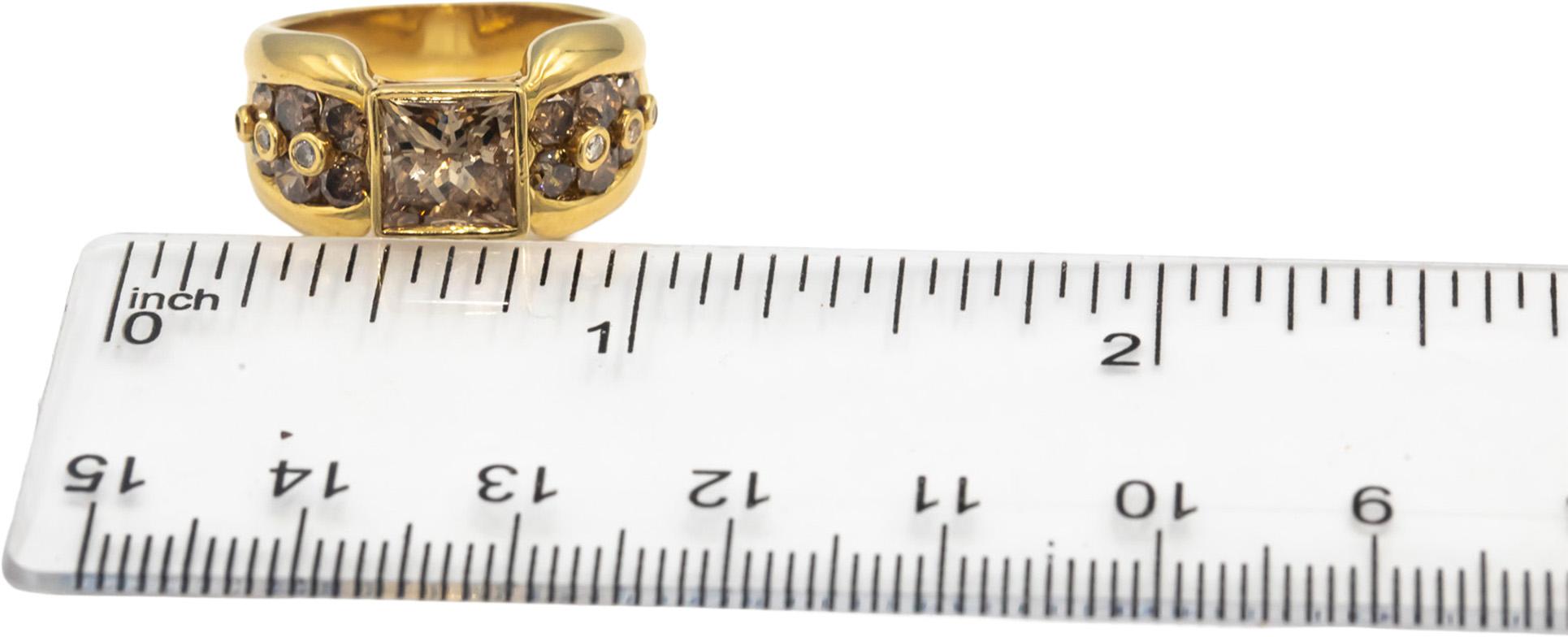 18k Yellow Gold Princess & Round Diamond Cocktail Ring 3.40CT w/ 2.0CT Center