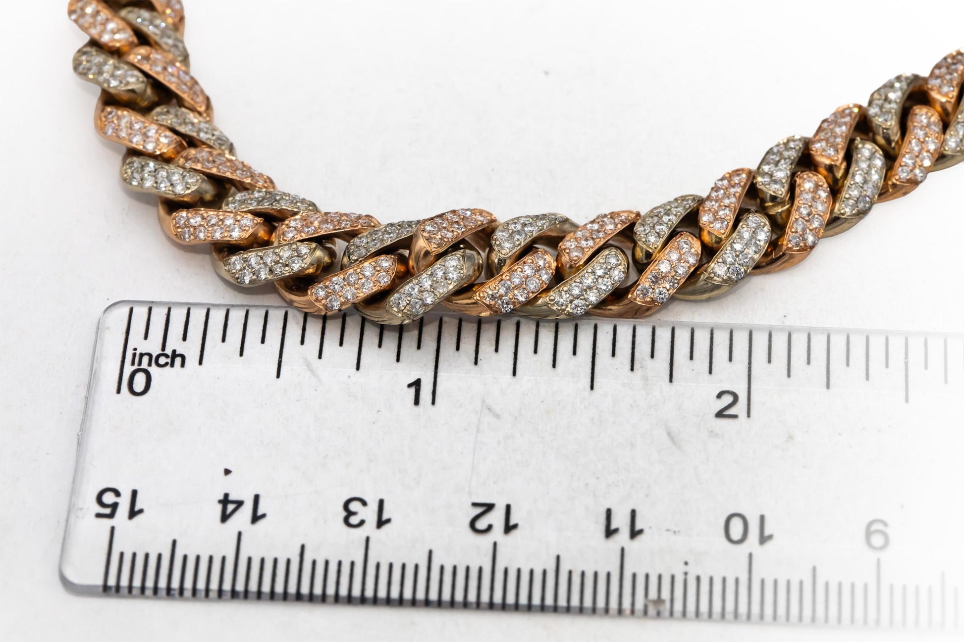 14k White & Rose Gold Round Diamond Iced Out Cuban Link Necklace 13.0CT