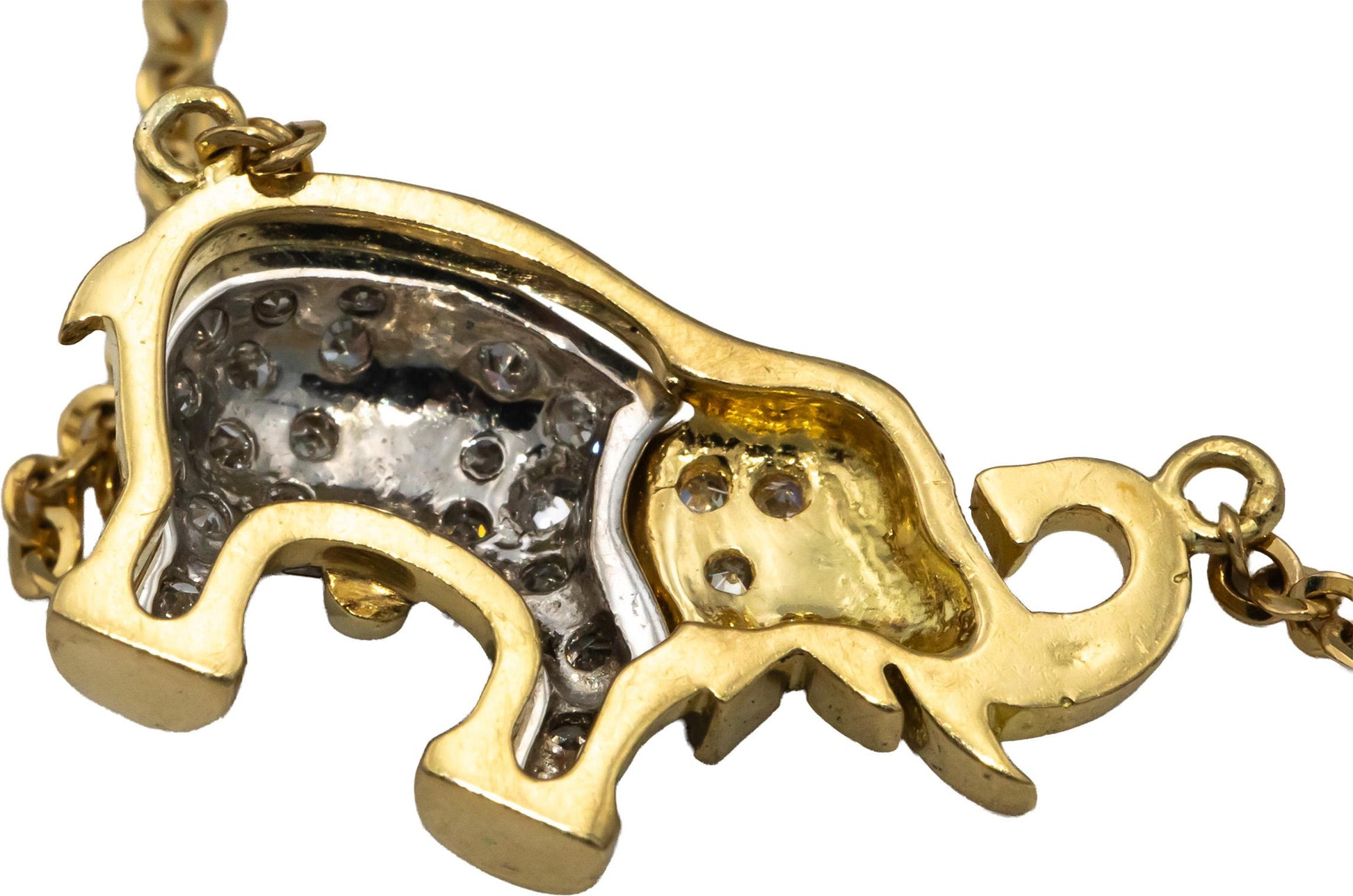 18k Yellow & White Gold VS Round Diamond Elephant Fixed Pendant Necklace 0.50CT