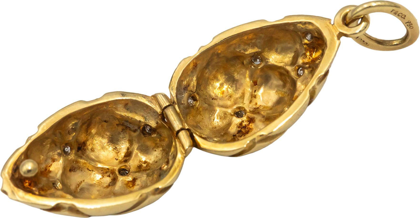 TIFFANY & CO. 18k Yellow Gold Round Diamond Tiffany Egg Locket Pendant 0.32CT