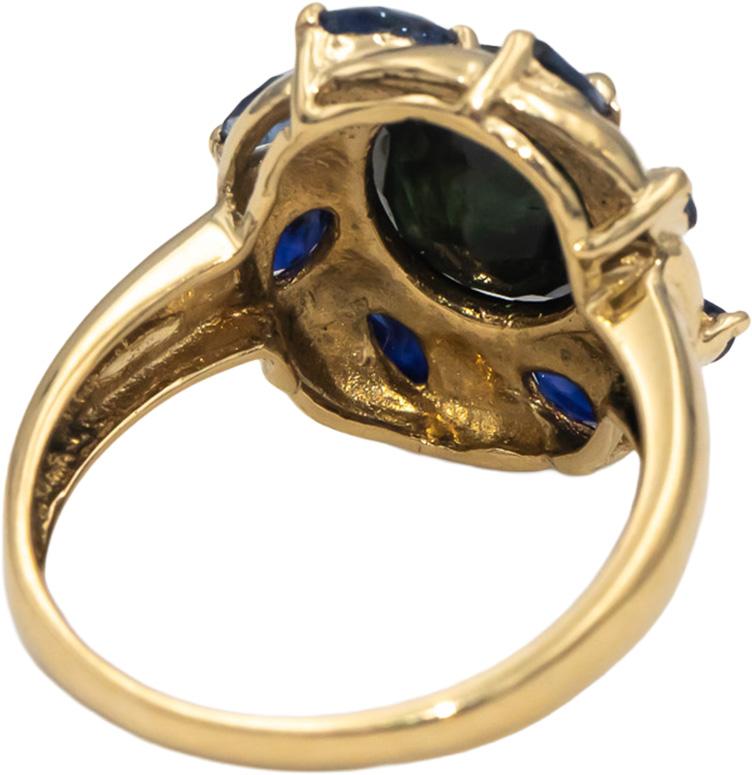 14k Yellow Gold Oval & Marquise Cut Sapphire Cocktail Ring 2.72CT Size 6.25