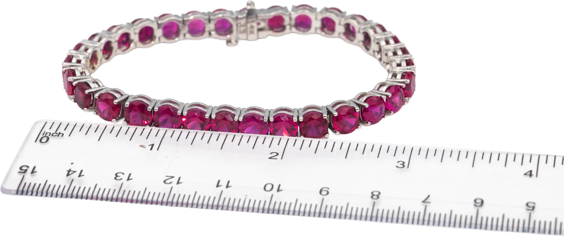 14k White Gold Oval Cut Synthetic Ruby Tennis Bracelet 31.0CTW