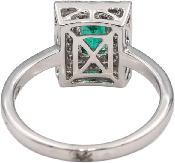 18k White Gold Emerald and Diamond Rectangle Halo Ring 0.70CTW Size 6