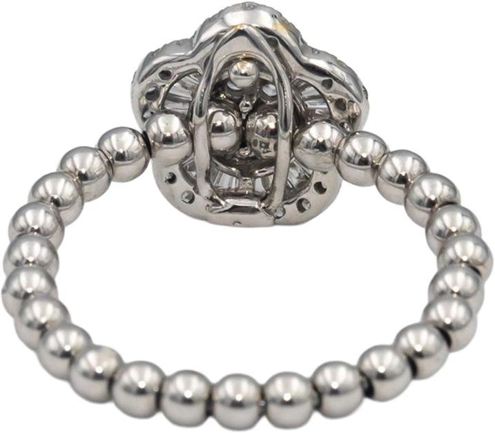 18k White Gold Round & Baguette Cut Diamond Flower Ring Pendant 0.40CT Size 6