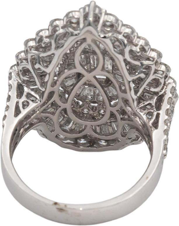 18k White Gold VS Round & Baguette Cut Cluster Cocktail Ring 4.0CTW Size 7.75