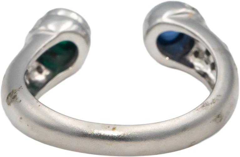 18k White Gold Cabochon Emerald Sapphire Round Diamond Bypass Ring 0.52CT