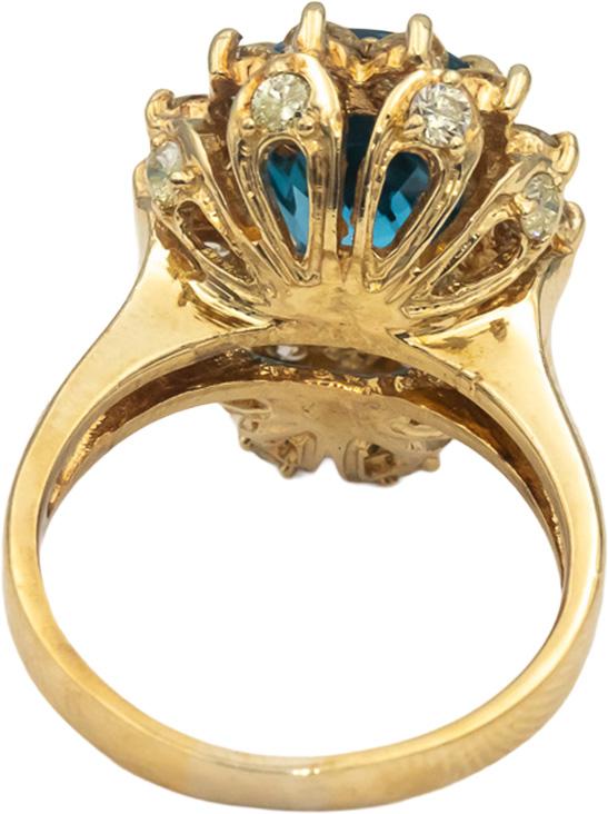 14k Yellow Gold Pear Cut Blue Topaz Round Diamond Cocktail Ring 6.50CT Size 8