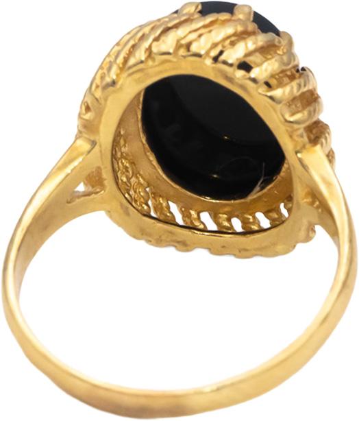 14k Yellow Gold Oval Cabochon Onyx Solitaire Cocktail Ring Size 7.5