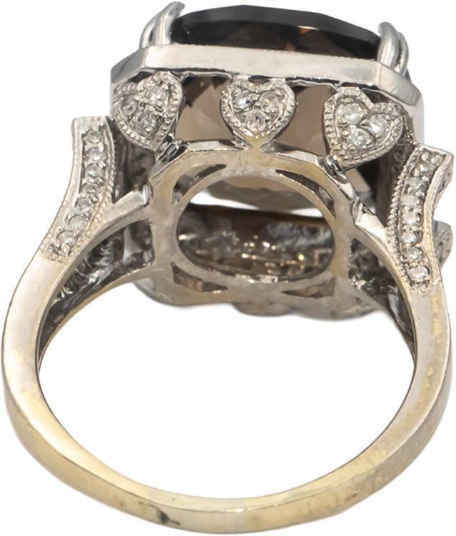 14k White Gold Smoky Quartz & Diamond Cocktail Ring 10.27CT Size 9