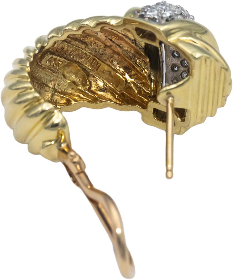 DAVID YURMAN Vintage 14k Yellow Gold 1.0CT Round Diamond Curved Earrings 1.0CTW