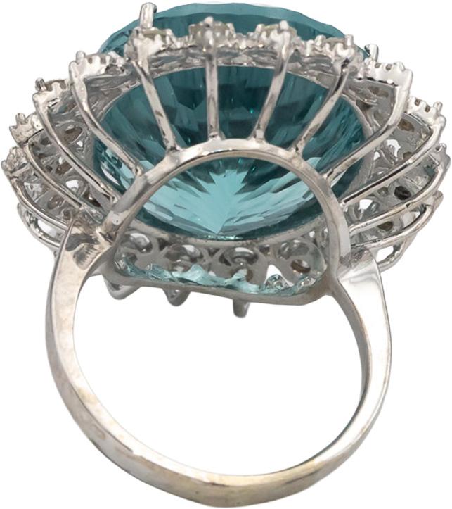 14k White Gold Oval Fantasy Cut Aquamarine & Round Diamond Cocktail Ring 36.0CTW