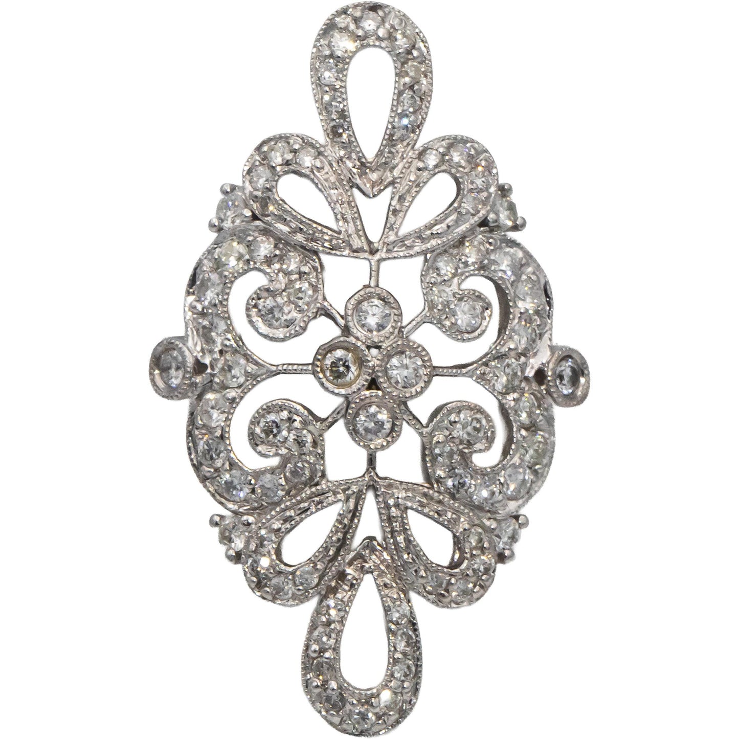 14k White Gold Round Diamond Filigree Cocktail Ring 0.75CT Size 8.25