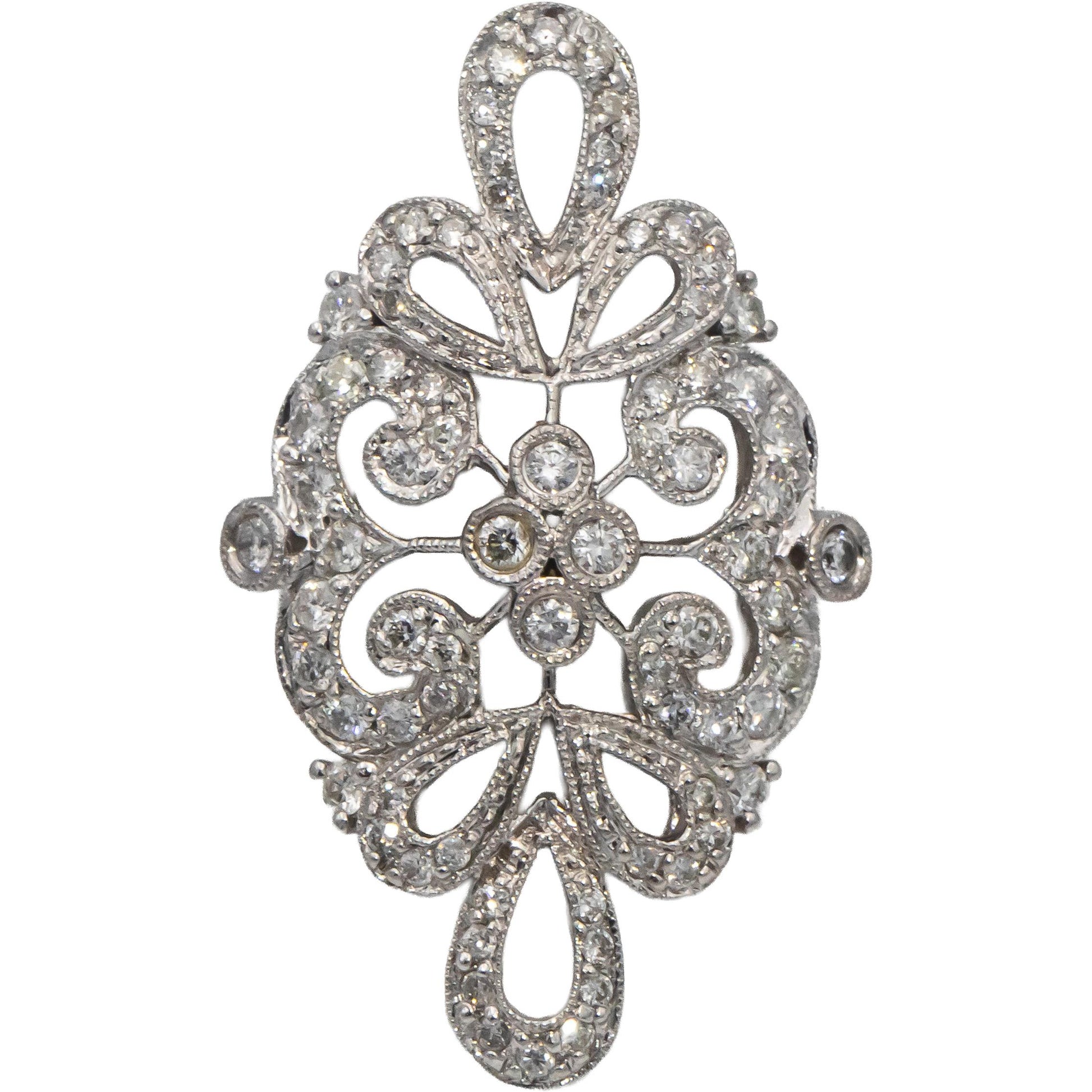 14k White Gold Round Diamond Filigree Cocktail Ring 0.75CT Size 8.25