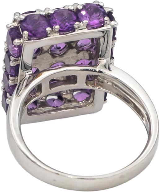 18k White Gold Round Cut Amethyst Cluster Cocktail Ring 6.18CTW Size 7