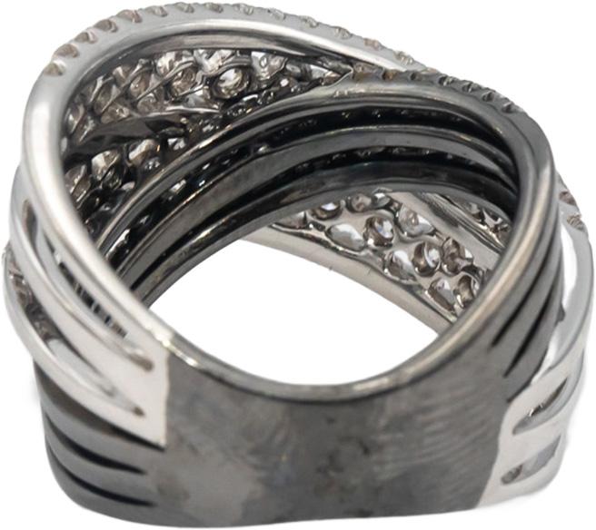 18k White Gold Black Rhodium Round Diamond Crossover Ring 2.25CT Size 7.5