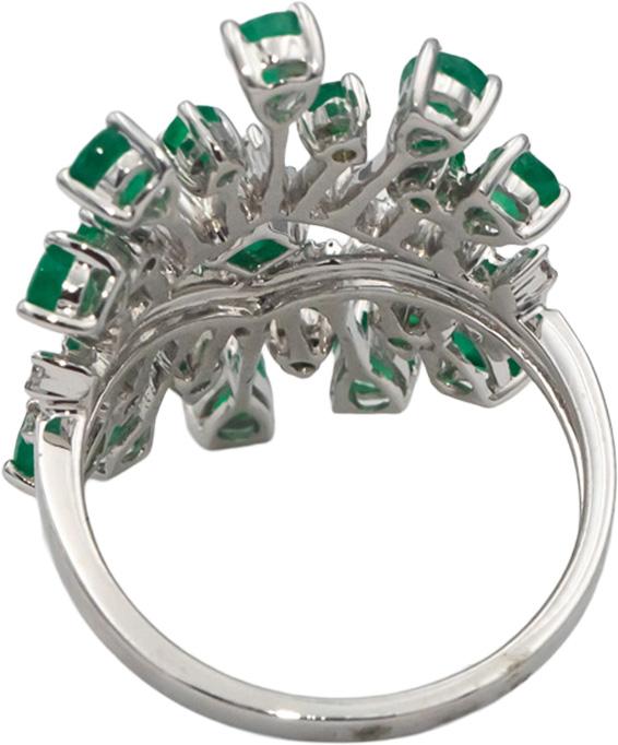 18k White Gold Emerald & Diamond Cocktail Ring 1.45CTW Size 7.25