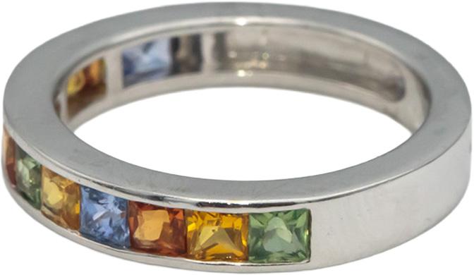 18k White Gold Square Rainbow Sapphire Channel Set Band Ring 1.78CTW Size 7