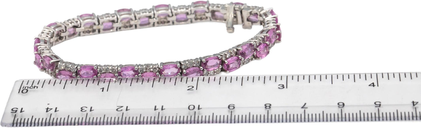 14k White Gold Oval Pink Sapphire & Round Diamond Link Bracelet 15.60CTW