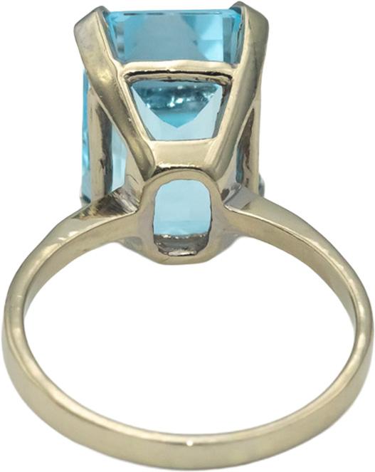 14k White Gold Emerald Cut Blue Topaz Solitaire Ring 8.0CT Size 8
