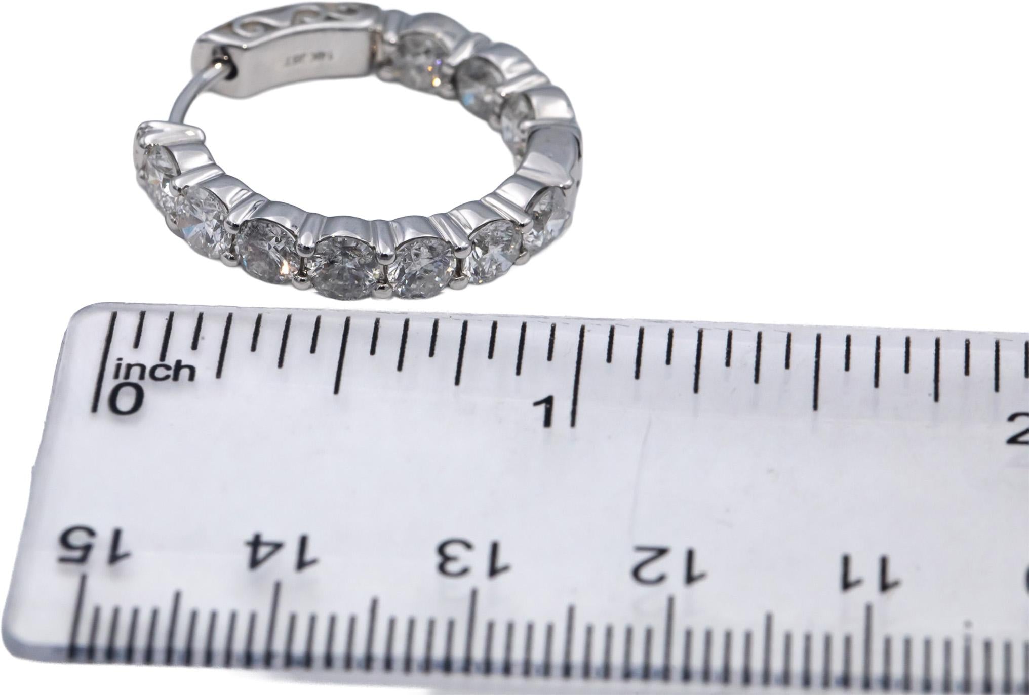14k White Gold Round Diamond Inside Out Hoop Earrings 5.0CT