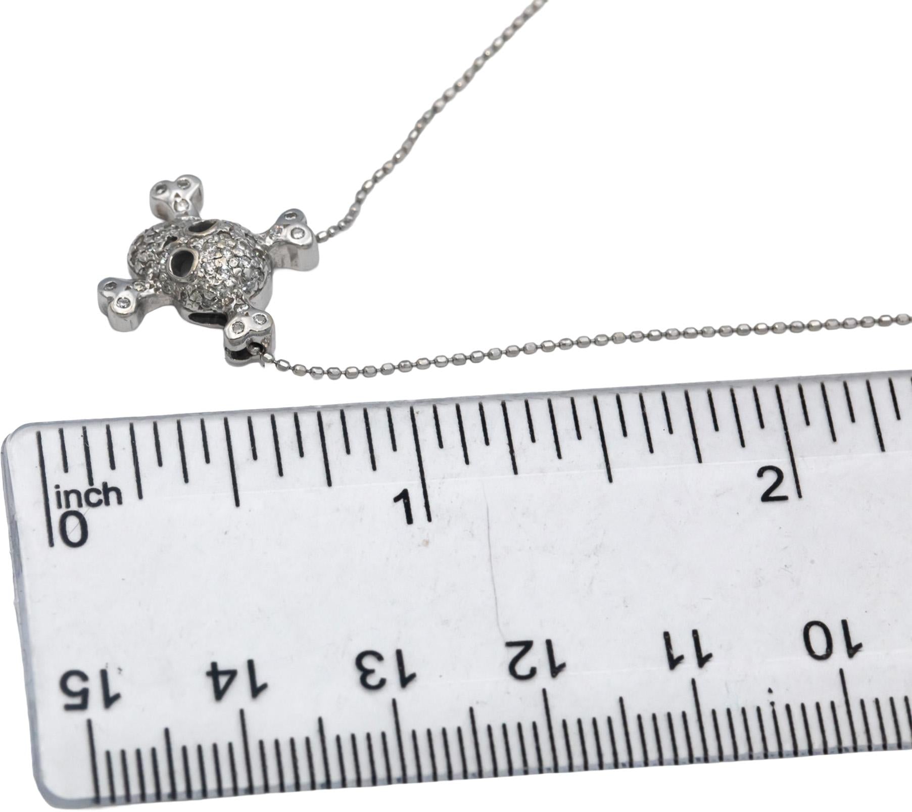 ROBERTO COIN 18k & 10k White Gold Skull and Crossbones Pendant Necklace 0.15CT