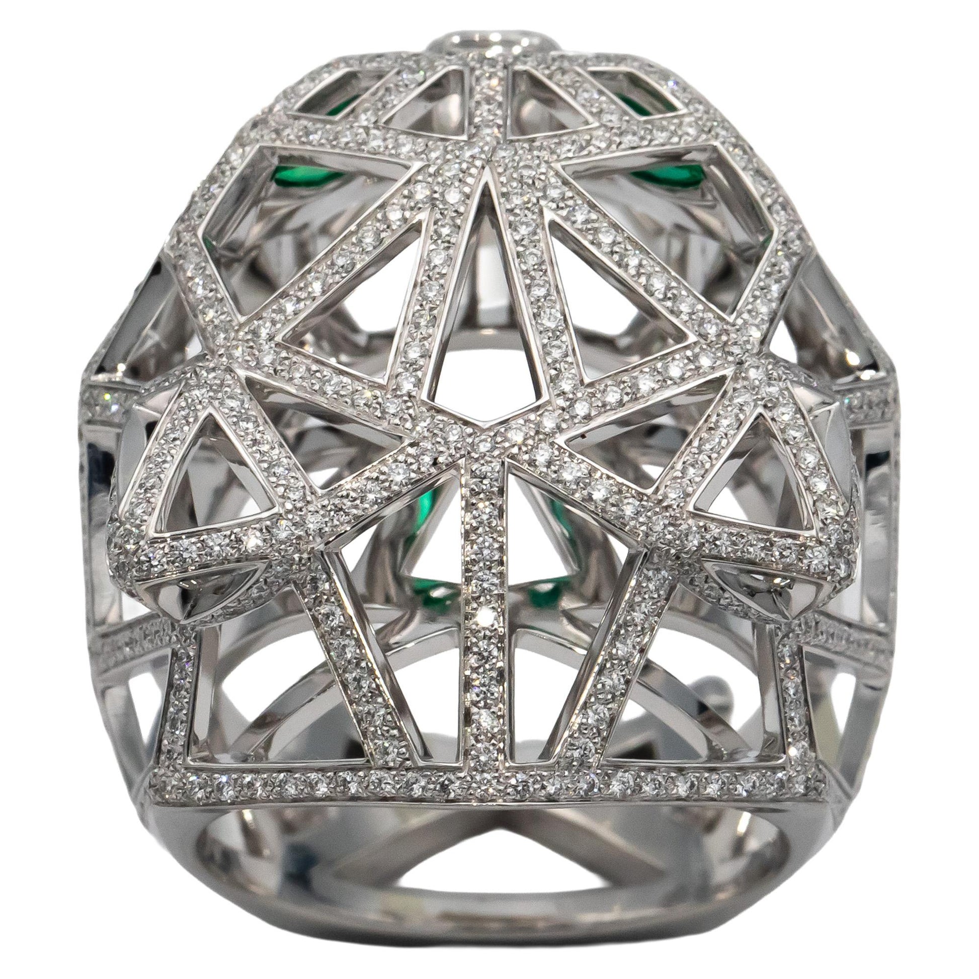 CARTIER 18k White Gold Panthere De Cartier Diamond Gemstone Ring $90,500 Retail