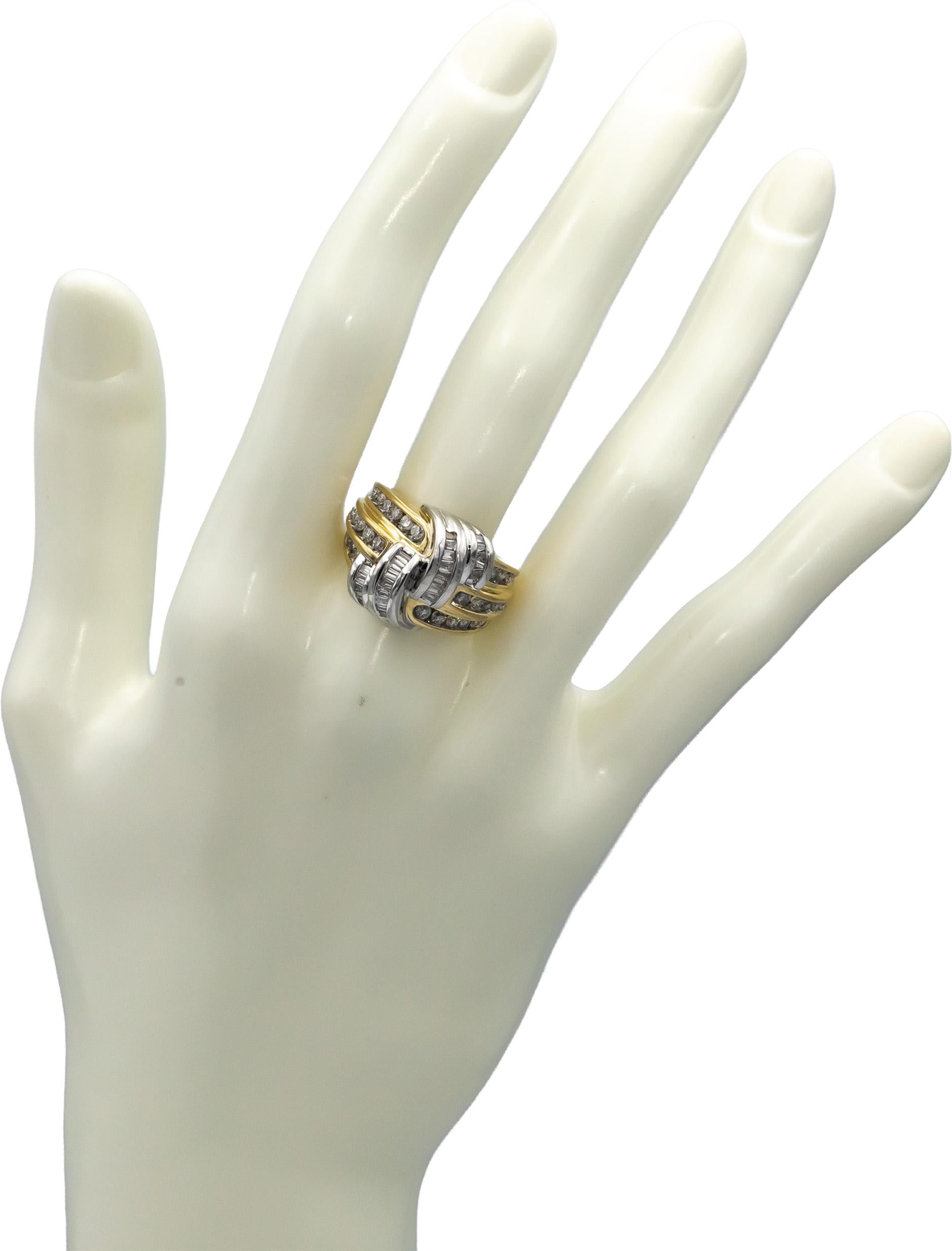 14k Yellow & White Gold Round & Baguette Diamond Cocktail Ring 1.0CT Size 7.5