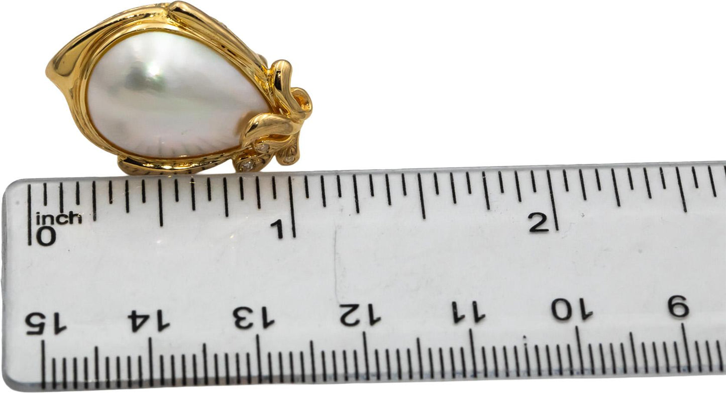 14k Yellow Gold Diamond and Mabe Pearl Earrings 0.04CT