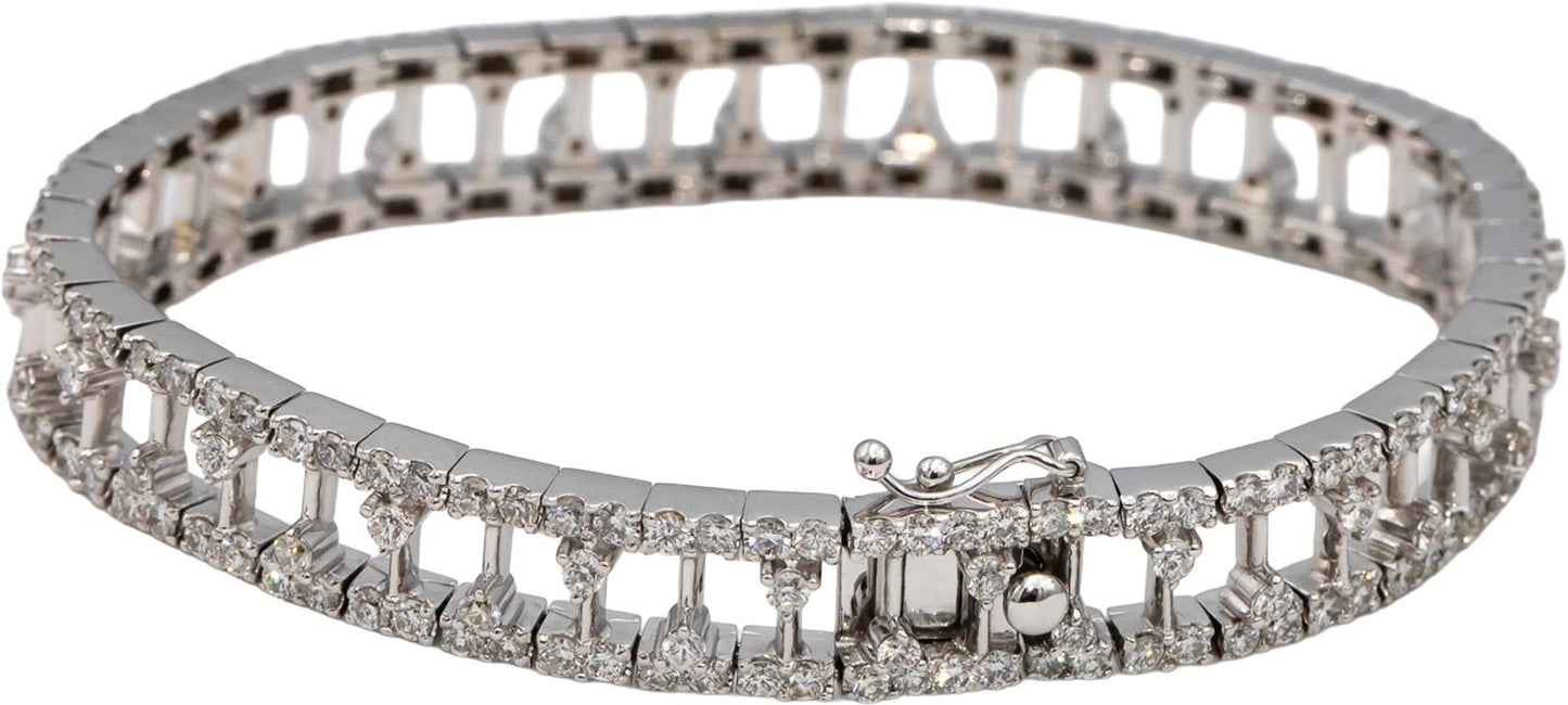 18k White Gold VS Round Diamond Fancy Link Bracelet 5.60CT