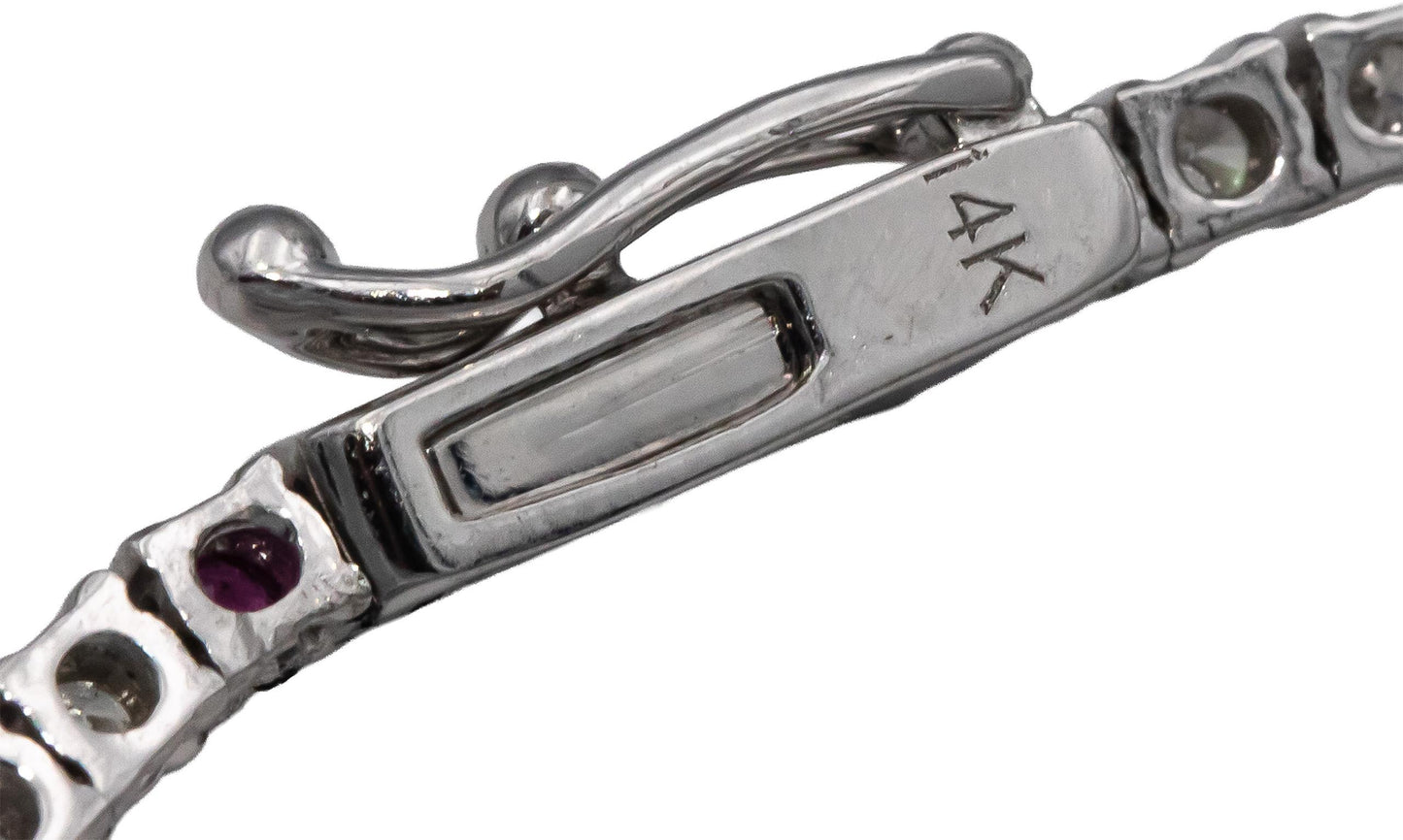 14k White Gold VS Round Diamond and Ruby Tennis Necklace 7.33CTW