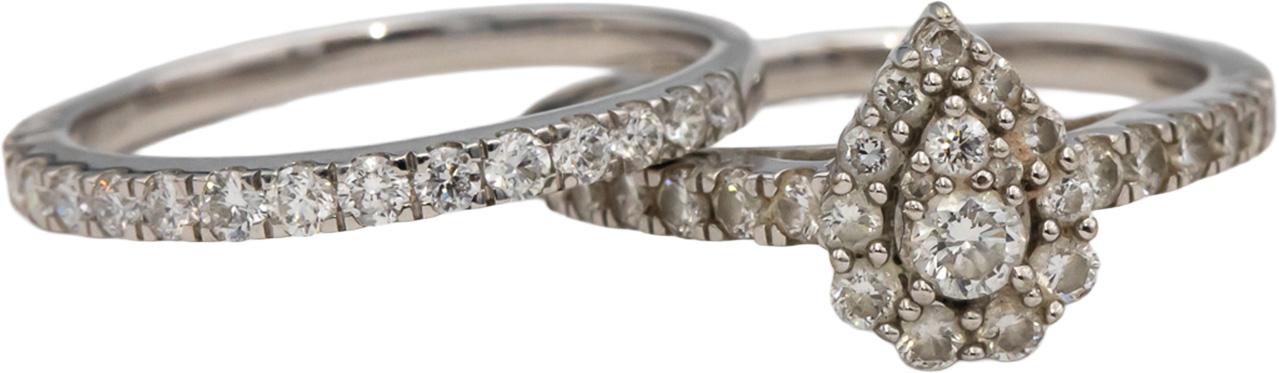 10k White Gold Round Lab Grown Diamond Bridal Engagement Ring Set 0.75CT