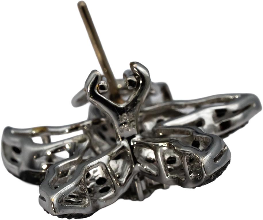 18k White Gold Round White and Black Diamond Flower Earrings 3.0CT