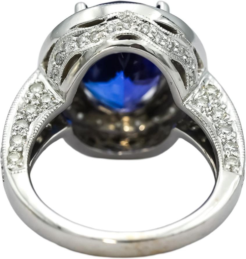 Designer 18k White Gold Diamond and Tanzanite Cocktail Ring 8.70CT Size 6