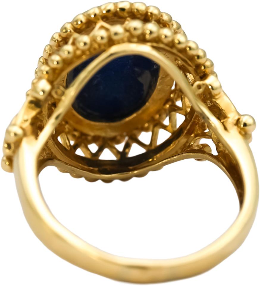 14k Yellow Gold Oval Cabochon Lapis Lazuli Solitaire Cocktail Ring Size 9