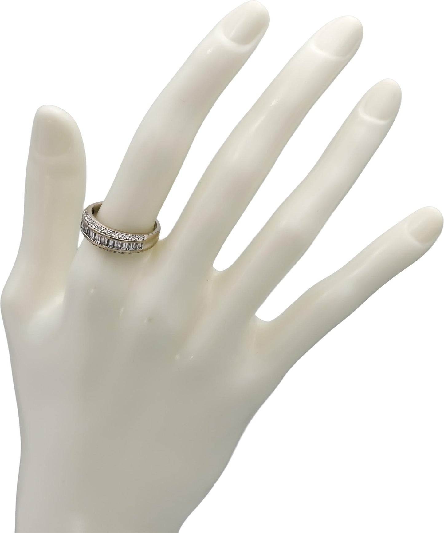 14k White Gold VS Round and Baguette Cut Diamond Band Ring 1.0CT Size 7