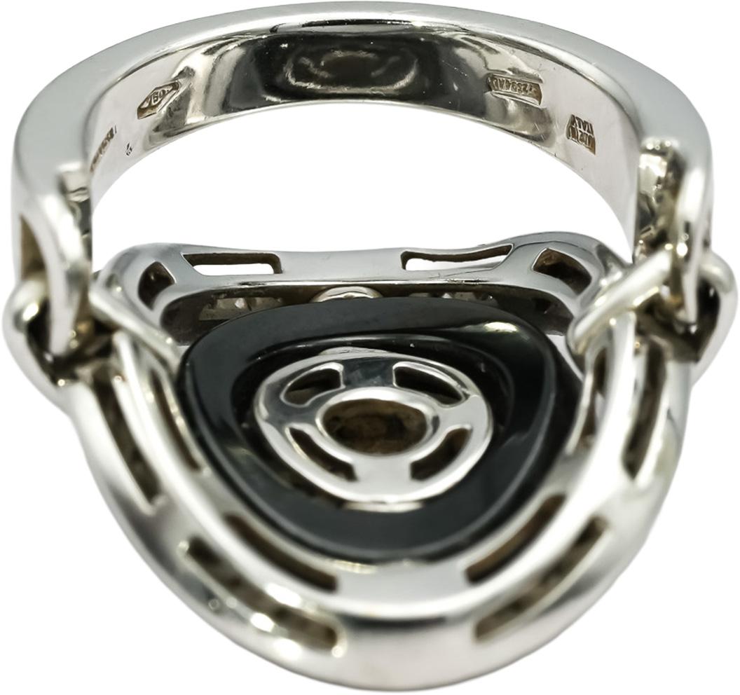 BVLGARI 18k White Gold Black Ceramic Astrale Diamond Ring 0.50CT Size 6