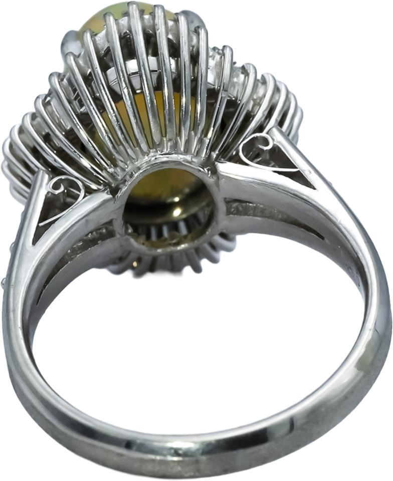 Platinum Cabochon Opal and Baguette Cut Diamond Cocktail Ring 2.98CTW Size 6.25