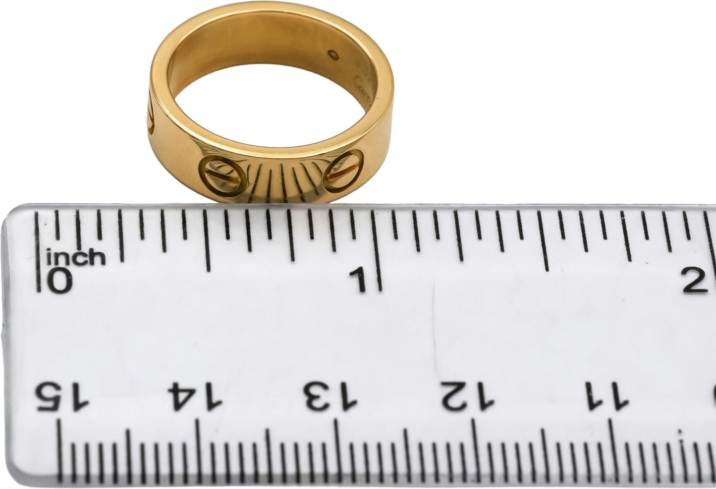 CARTIER 18k Yellow Gold Love Screw Motif Band Ring Size 50 w/ Box & Papers