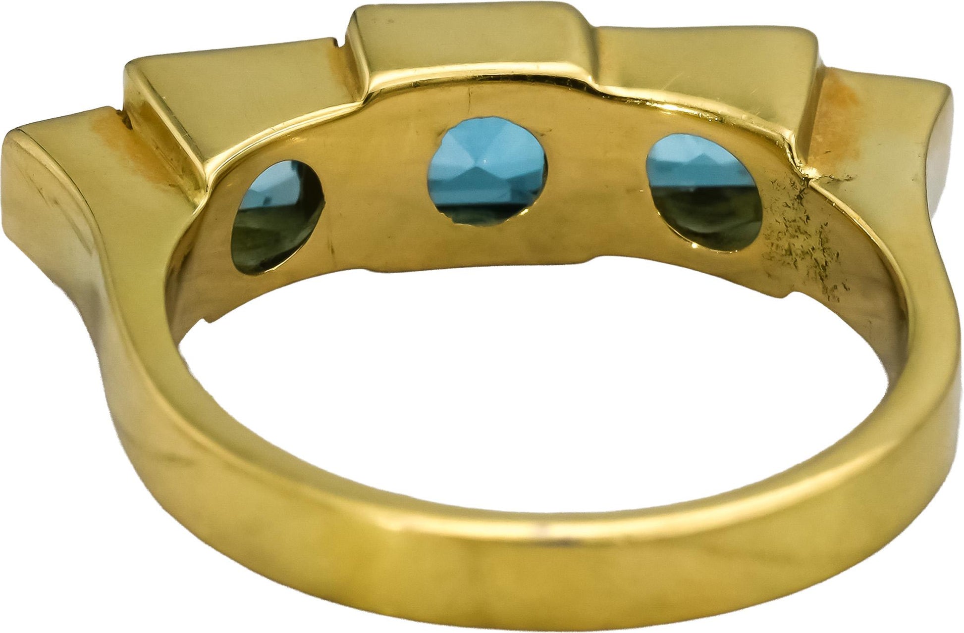 18k Yellow Gold Square Blue Topaz & Round Diamond Band Ring Size 7