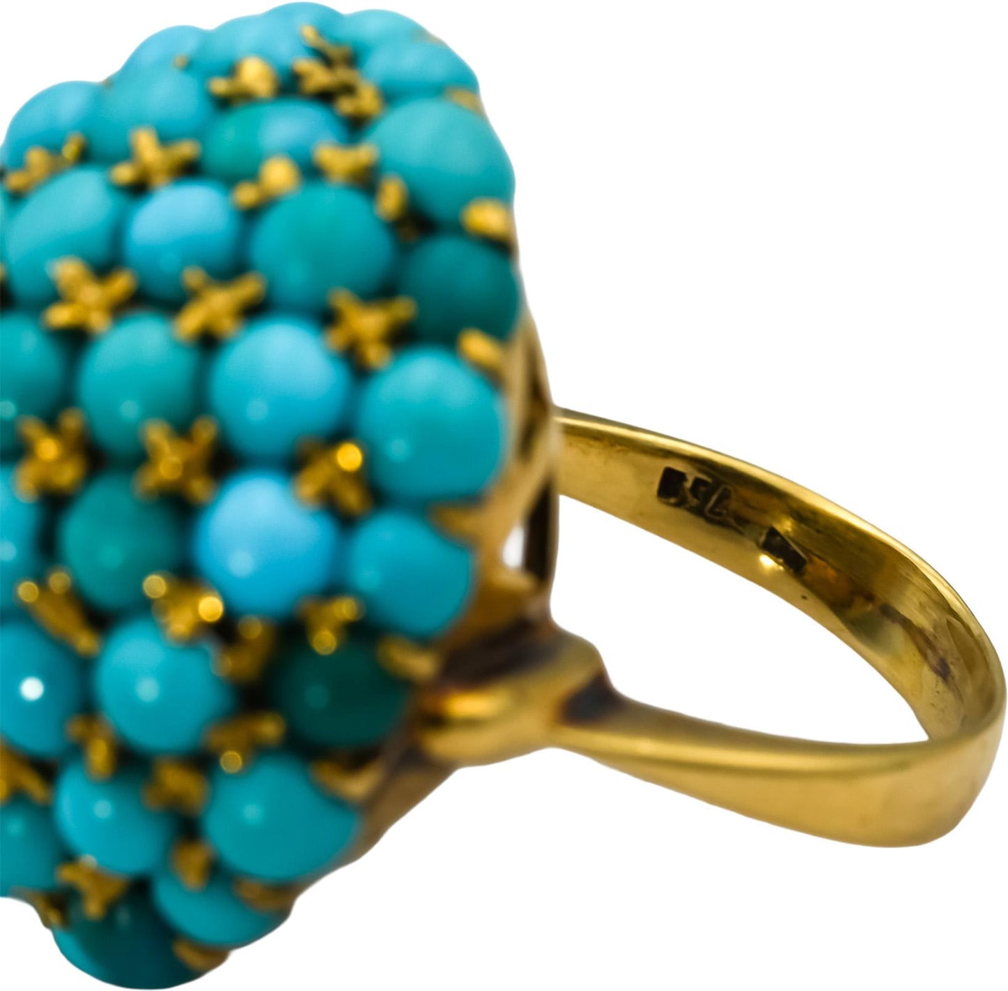 18k Yellow Gold Cabochon Turquoise Jumbo Dome Statement Ring Size 8