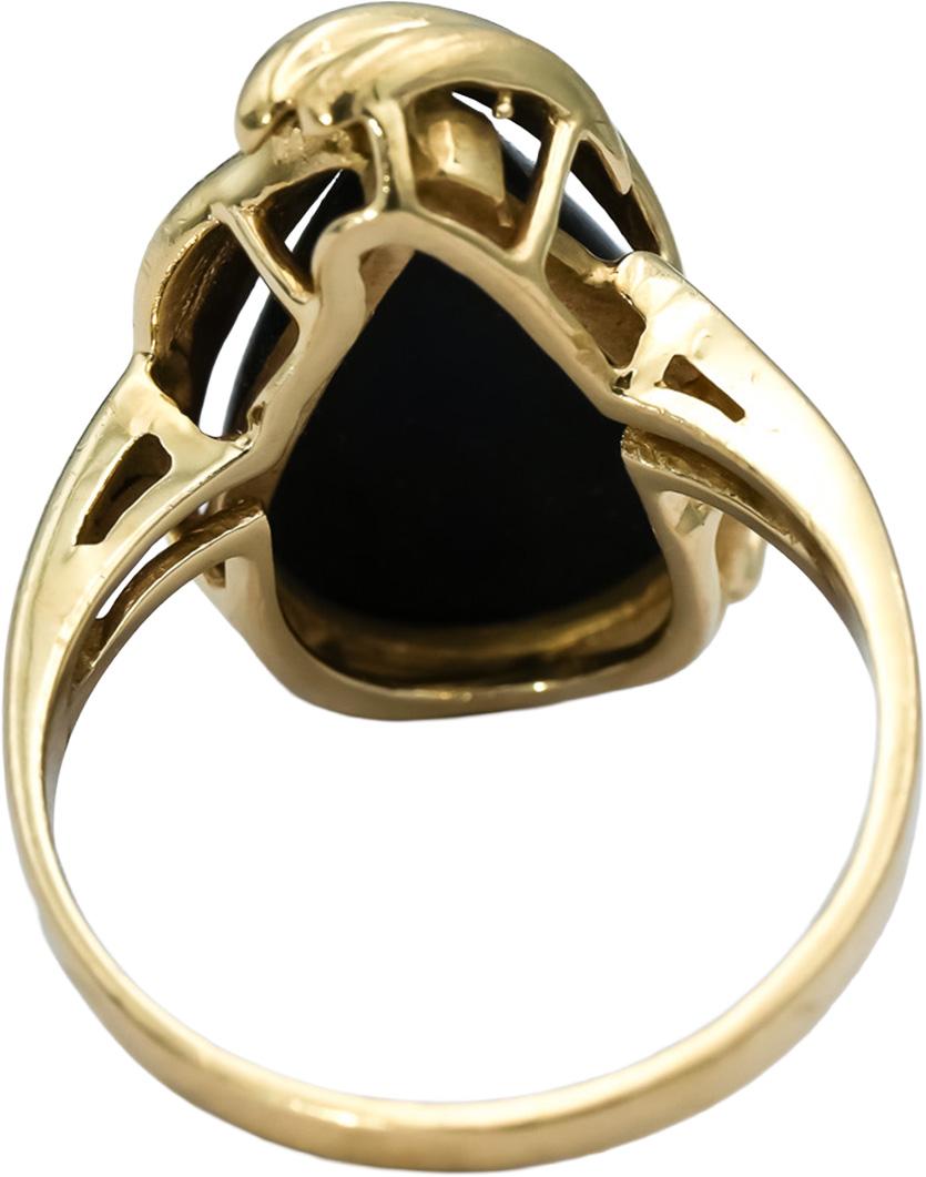 14k Yellow Gold Pear Cabochon Cut Onyx Solitaire Ring Size 7