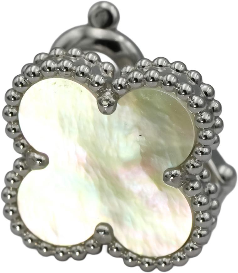 VAN CLEEF & ARPELS 18k White Gold Alhambra Mother of Pearl Earrings w Box Papers