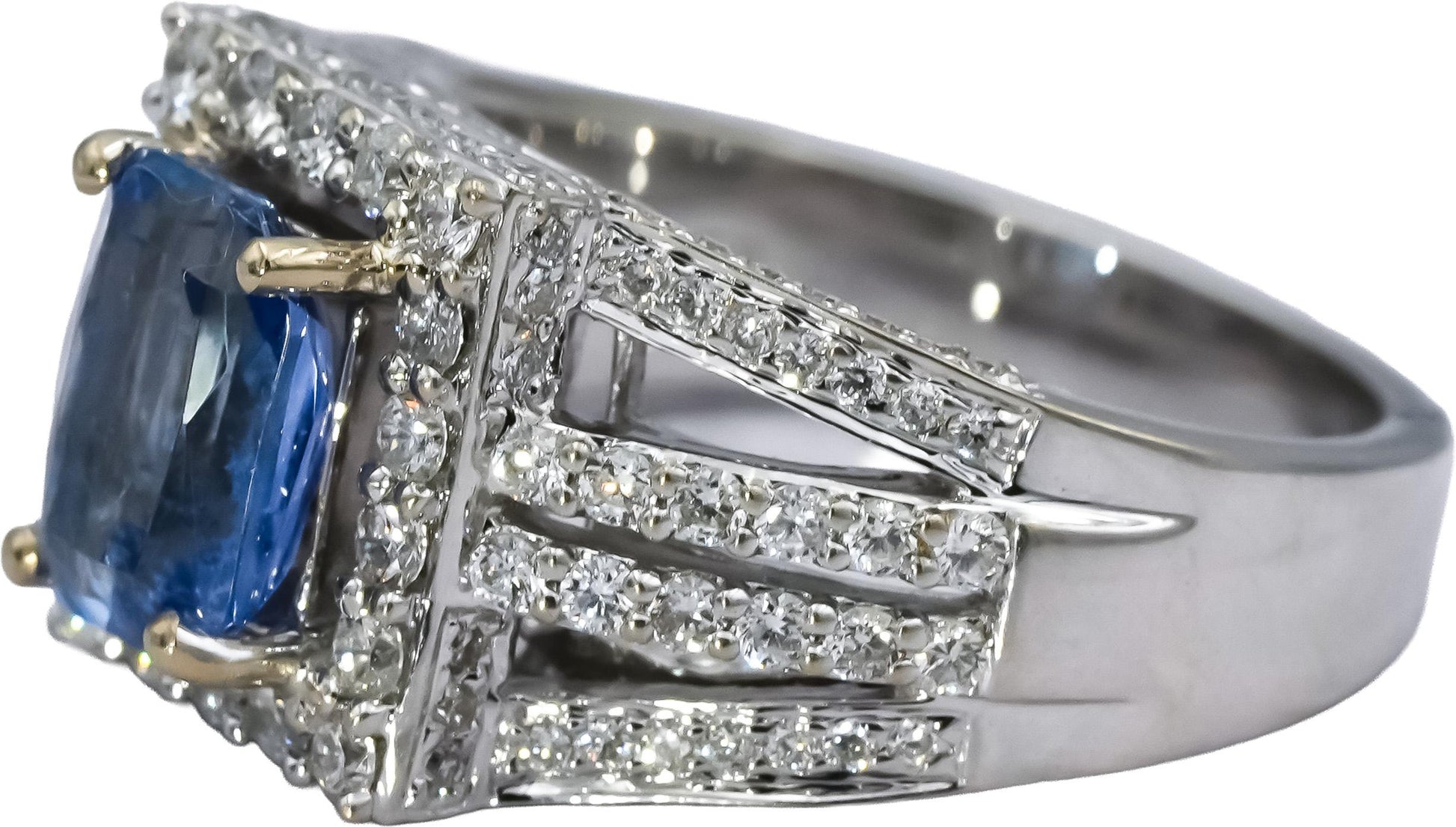 18k White Gold Blue Sapphire and Diamond Cocktail Ring 3.10CTW Size 6.75
