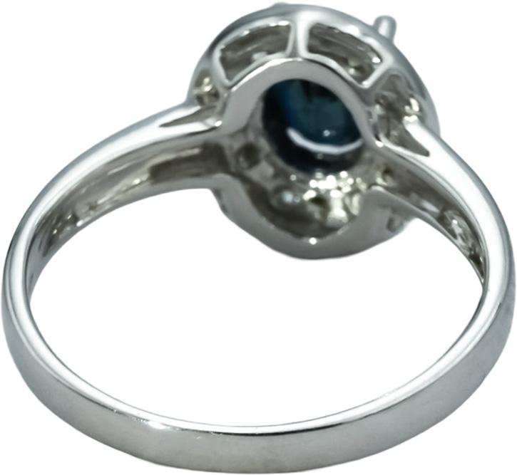 18k White Gold Oval Blue Sapphire Round Diamond Halo Ring 1.08CTW Size 6
