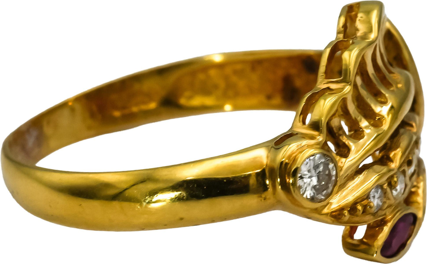 18k Yellow Gold Diamond and Ruby Cocktail Ring 0.20CT Size 8.5