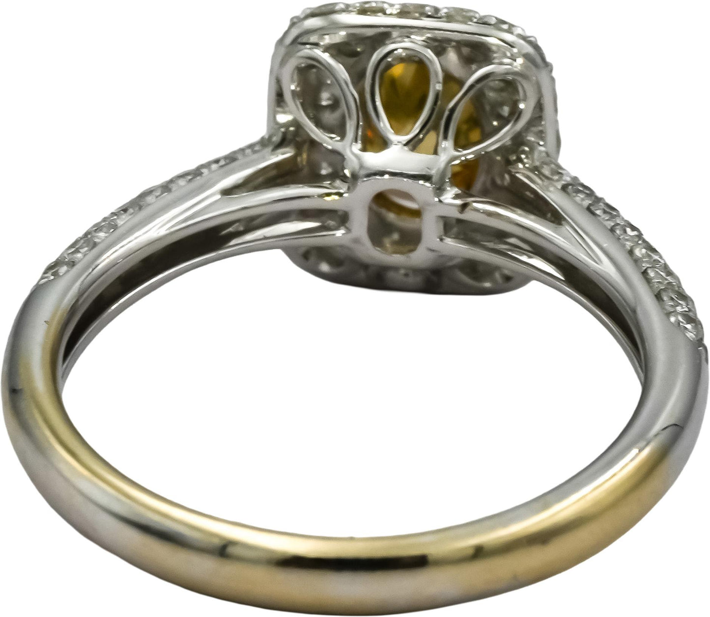 18k White Gold White & Fancy Yellow Diamond Pave Ring 1.25CT w/ .75CT Center